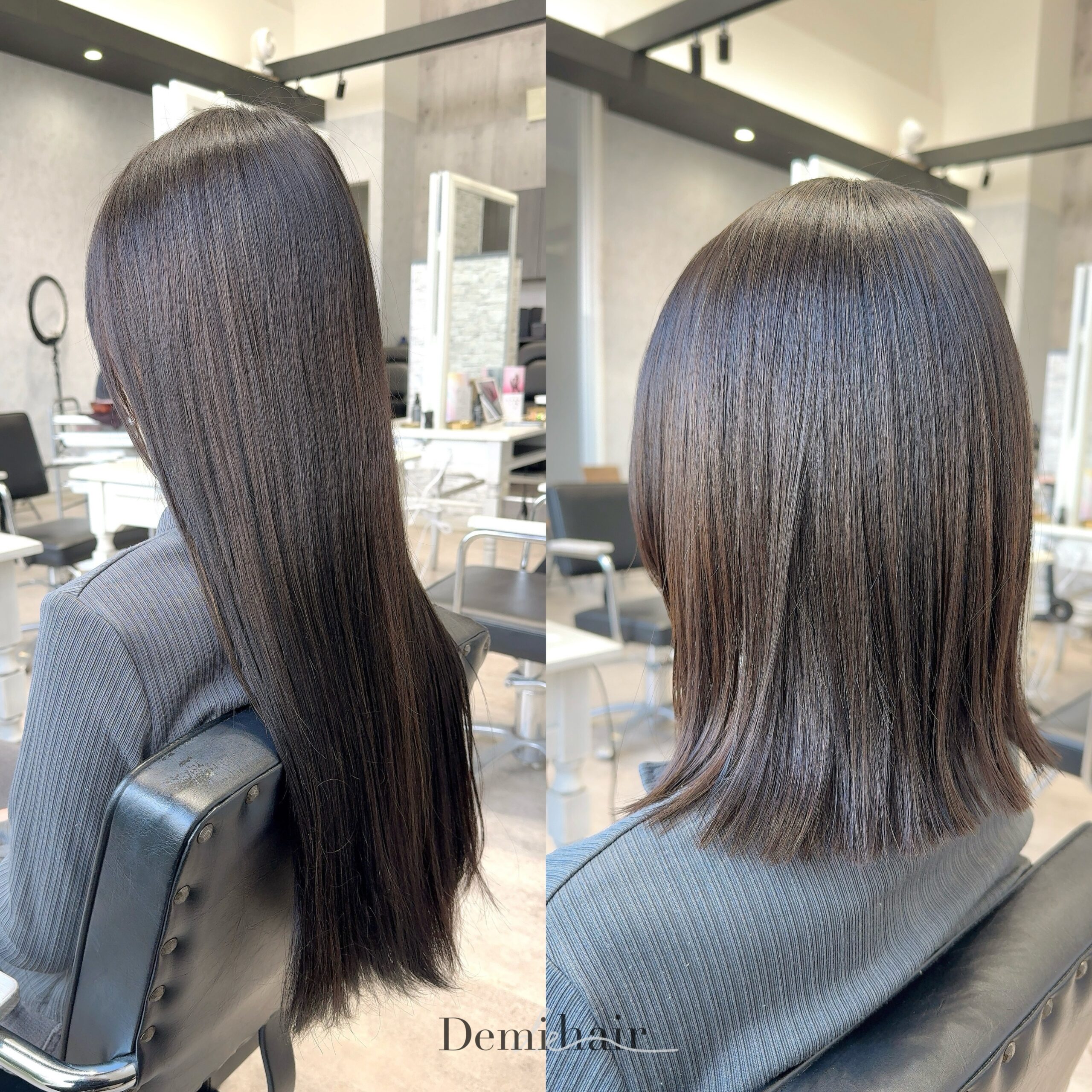 外ハネ鎖骨ミディアムカット透け感のあるグレーブラックで大人っぽい印象に🩶「Demi hair 【デミヘアー】」いつでも褒められる髪"か叶うサロン熊本市のヘアサロン「Demihair(デミヘアー)」では、お客様一人ひとりに似合うオーダーメイドのトレンドヘアを、お客様からと美容師の両方(Demi)に視点からお造りし、通いやすいファストブランドで提供しています。NY.LONDON.TOKYOからの世界的な確かな技術と知識で、周りに褒められる、品よくキレイで可愛い素敵なスタイルに仕上げます。オリジナルの特別調合で品良くかわいくオシャレにさせていただきます!髪質、髪色を考慮した丁寧なカラーリングで綺麗な仕上りです!カラー、カット、パーマともに必ず満足する仕上がりに致します!是非一度、お任せください!ノープランでも大歓迎お客様お一人お一人にあったスタイルを考えさせていただきます!旬なデザインもお任せください!余裕を持ったご予約をオススメしております!公式ホームページ・公式LINE・アクセス・駐車場の確認はこちら↓↓↓https://linktr.ee/demihair_official〒8600815熊本県 熊本市中央区春竹町大字春竹488-1 G's square2号スタッフも募集中! #グレーブラック #グレーカラー #暗めカラー #ブラックカラー #寒色カラー